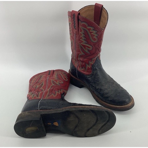 Ariat Other - Ariat Men's Full Quill Ostrich Cowboy Boots Tan Red Black Size 8 1/2 D